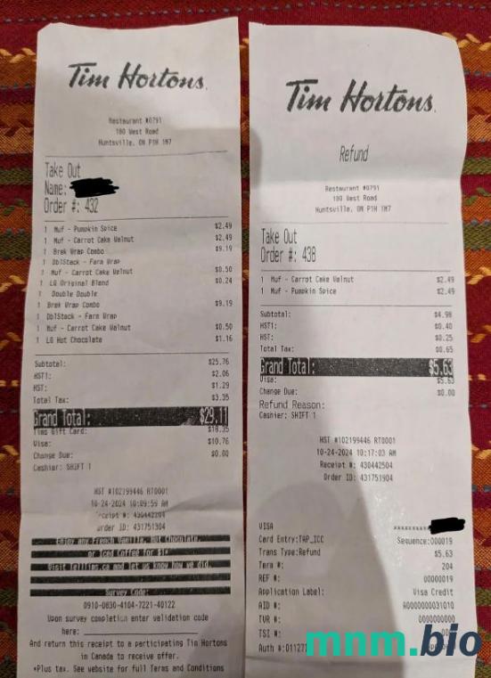 Firma Tim Hortons szablon pokwitowania płatności PSD